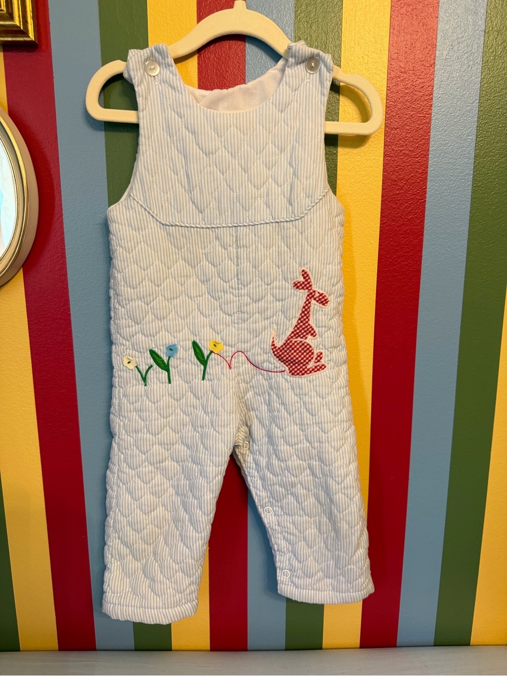 Vintage 1980’s By Thomas Blue Quilted Baby Longall with Kangaroo Applique